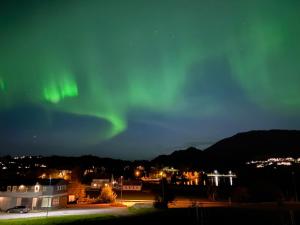 Sunde的住宿－Fjord studio，天空中极光舞的图像