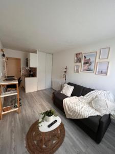 een woonkamer met een bank, een bed en een tafel bij Studio Nice port in Nice