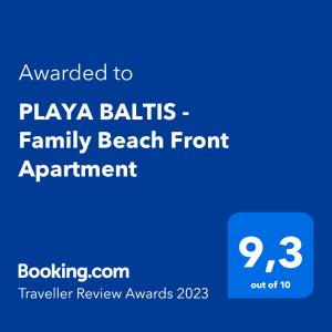 Certificat, premi, rètol o un altre document de PLAYA BALTIS - Family Beach Front Apartment