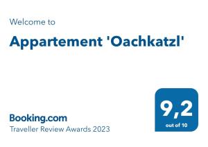 Certyfikat, podpis lub inny dokument wystawiony w obiekcie Appartement 'Oachkatzl'