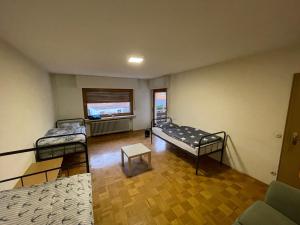 Zimmer mit 2 Etagenbetten und einem Sofa in der Unterkunft Bonn-Beuel zentrale Ferienwohnung mit Parkplätzen in Bonn