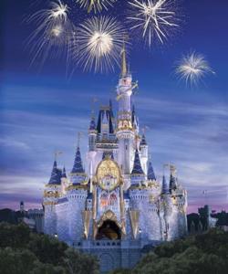a disney castle is lit up with fireworks at Spacious Beach House Unit,Beautifully Furnished 2 Bed 2Bath./2Min.Walk To Beach in Clearwater Beach