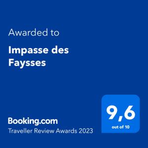 תעודה, פרס, שלט או מסמך אחר המוצג ב-Impasse des Faysses