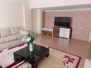 a living room with a couch and a tv at Sky Ankara Big Suit Home in Ankara