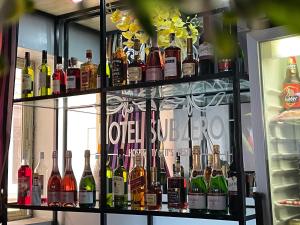 a shelf filled with lots of bottles of alcohol at Suite Subzero in Lagos