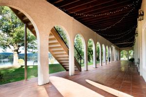 an outdoor walkway with a staircase in a building at Elder Mountain Room at Tennessee RiverPlace in Chattanooga