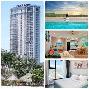 a collage of four pictures of a building at ALTARA Residences Quy Nhơn-Sam n' Sea Apartment-Căn hộ homestay view biển có hồ bơi in Quy Nhon