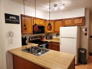 una cucina con un lavello e un frigorifero bianco di The Davis Ridge a Davis