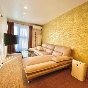 un salon avec un canapé et une télévision dans l'établissement Guest House One More Heart at Kyoto Station South 5, à Kyoto