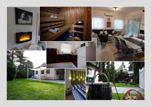 a collage of photos of a living room and a house at Dunakanyar, Szentendrei sziget Szamóca Vendégház Horány télen nyáron in Szigetmonostor