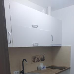 a white cabinet in a kitchen with a sink at *Studio David* in Sibiu