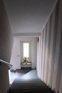a hallway with stairs with a window and a plant at Il Riccio e la Castagna - Country House in Montaldo Roero