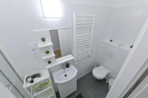 Baño blanco con lavabo y aseo en 2 bedroom flat in Damjanich str., Hirsch en Budapest