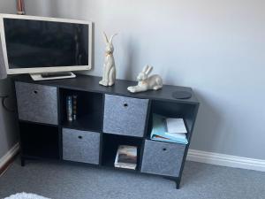 Stockton on the forestにある27 The Limes Room 1の黒のエンターテイメントセンター(テレビとウサギ2匹付)