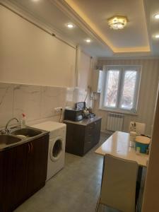 cocina con fregadero y lavadora en Malacia apartments, en Ereván