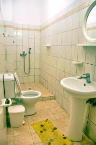 a bathroom with a toilet and a sink at Holiday Studio Apartment Tonia - Pelekas Beach, Corfu in Pelekas