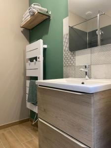 bagno con lavandino e specchio di Appartement proximité centre a Mulhouse