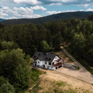 an aerial view of a house in the woods at Leśna Rezydencja in Łabowa