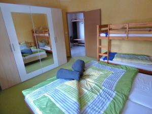 a bedroom with two bunk beds and a mirror at Adrett in Hermsdorf