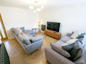 a living room with two couches and a flat screen tv at Cabane Mont Fort in East Wittering
