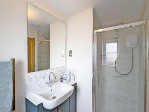 a bathroom with a sink and a shower at Cabane Mont Fort in East Wittering +25 photos