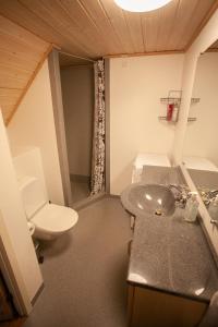 Un baño pequeño con inodoro y lavabo. en 2BR Apt / Central / Tórshavn, en Tórshavn 9 fotos más