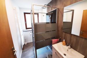 y baño con ducha y lavamanos. en Work & Stay Apartments in Hönningen, en Hönningen