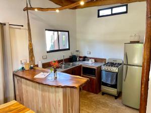 uma cozinha com um frigorífico e uma bancada em A Nature Lovers Paradise! - Iona Villas em Sámara
