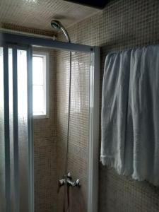 a shower in a bathroom with a glass door at Apartamento casco antiguo Vejer in Vejer de la Frontera