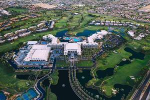 an aerial view of a resort complex with a harbor at JW Marriott Desert Springs Resort & Spa in Palm Desert