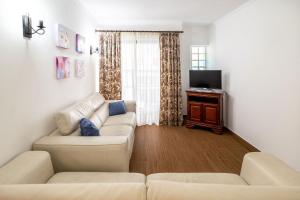 ein Wohnzimmer mit 2 Sofas und einem TV in der Unterkunft Rustic Old Town - T3 in Albufeira