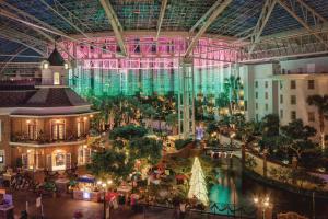 an overhead view of a shopping mall with a christmas tree at Gaylord Opryland Resort & Convention Center in Nashville