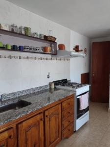 a kitchen with a stove and a sink at Depto. El duende in Olavarría