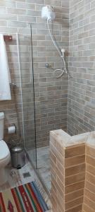 ein Bad mit einer Dusche und einem WC in der Unterkunft Pousada Charitas Saint Malo in Niterói