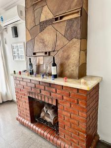 Barraquero的住宿－Vivi Mendoza，一只猫躺在砖砌的壁炉里