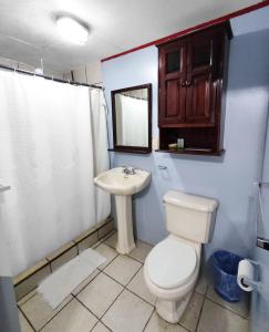 ein Bad mit einem WC und einem Waschbecken in der Unterkunft Hotel Casa Canada in Big Corn Island