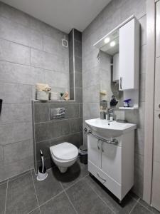 a bathroom with a toilet and a sink at Apartments Gradiska in Bosanska Gradiška +41 photos