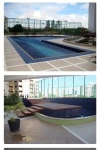 dos fotos de una piscina en una ciudad en Apartamento Duna Barcane 1801, en Natal