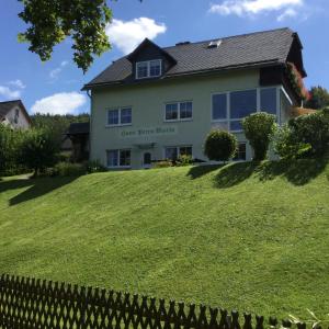 una casa con un césped verde delante de ella en Haus-Petra-Maria, en Bad Schlema