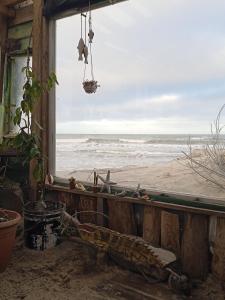 a window with a view of the beach and the ocean at Para un poquito relax in Barra de Valizas