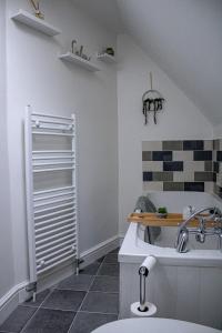 a bathroom with a toilet and a sink at Forget me not cottage in Ironbridge