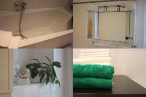 2 fotografías de un baño con bañera y toallas en APARTMENT - Berlin City Studio, en Berlín