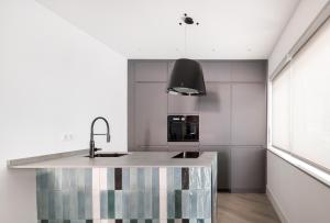 uma cozinha com um lavatório e uma bancada em Loft Retiro em Madrid
