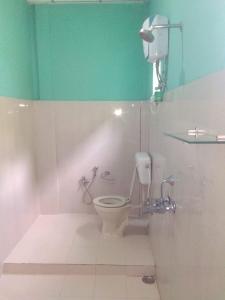 uma casa de banho com um WC e uma parede verde em Green Imperial em Port Blair