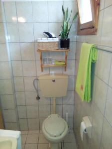 a small bathroom with a toilet and a sink at Irida Rooms 'n' Pool - Cozy Summer Escape in Paralia Panteleimonos