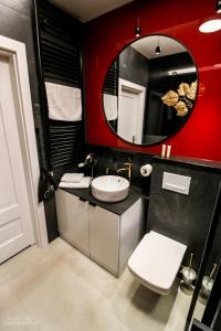 La salle de bains est pourvue d'un lavabo et d'un miroir. dans l'établissement D Apartments Centrum Ogień, à Białystok