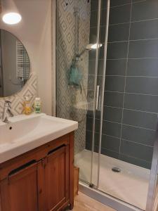 a bathroom with a sink and a shower at Proche gare, cosy, courte et moyenne durée in Bellegarde-sur-Valserine