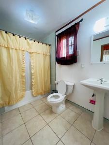 uma casa de banho com um WC e um lavatório em Lamanai Riverside Retreat em Orange Walk