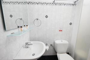 a bathroom with a white toilet and a sink at Klonos Anna in Egina