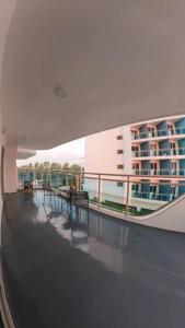 a view of a building from the inside of a building at Haldis Suites in San Fernando